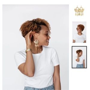 Nickel and Suede gold leather and metal dangle earring (modified by me)